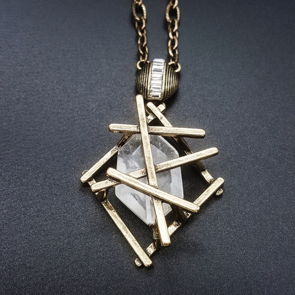 Goldtone Caged Crystal Pendant Necklace